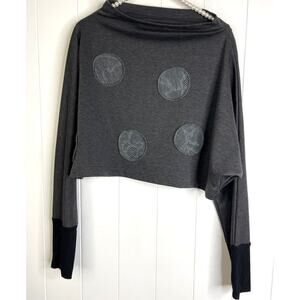 Avivit Yizhar Shirt Cropped Dolman Sleeve Shrug Boho Artsy Mock Neck Lace Detail